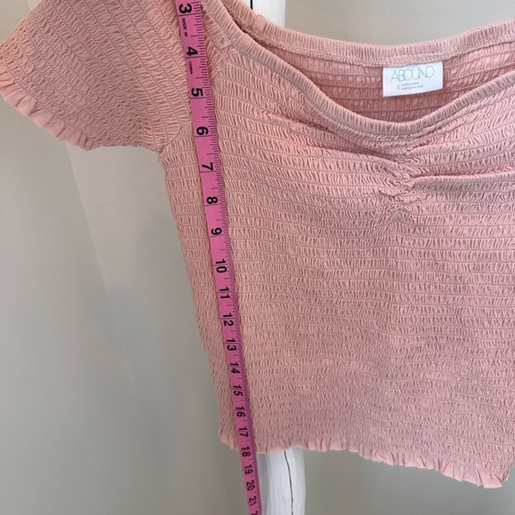 Abound Womens Lettuce Edge Trim Shirred Smocked Off-the-Shoulder Crop Top SZ S - Picture 11 of 11